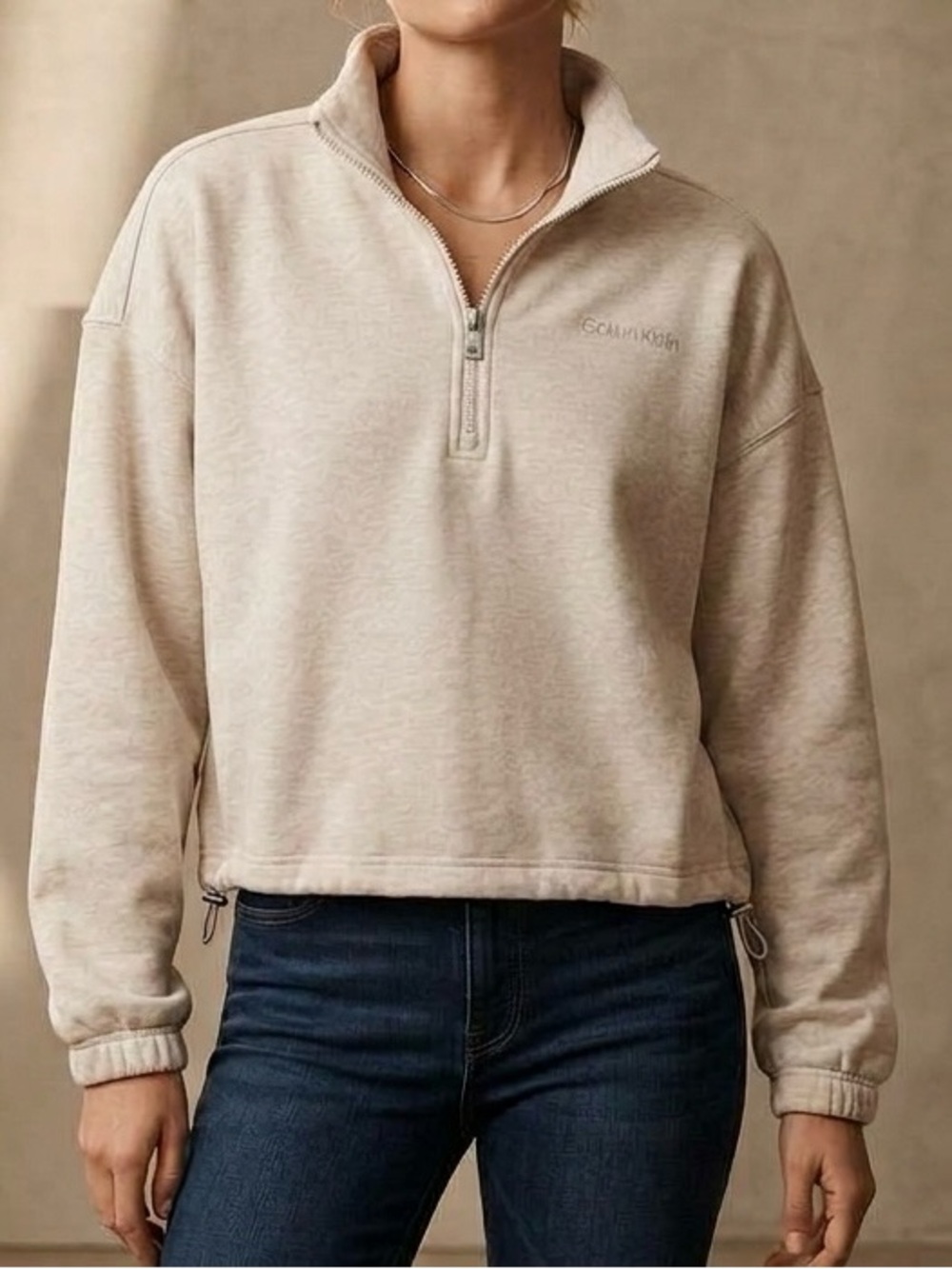 Calvin Klein Performance Heather Beige Fleece Half-Zip Pullover Sweatshirt XL